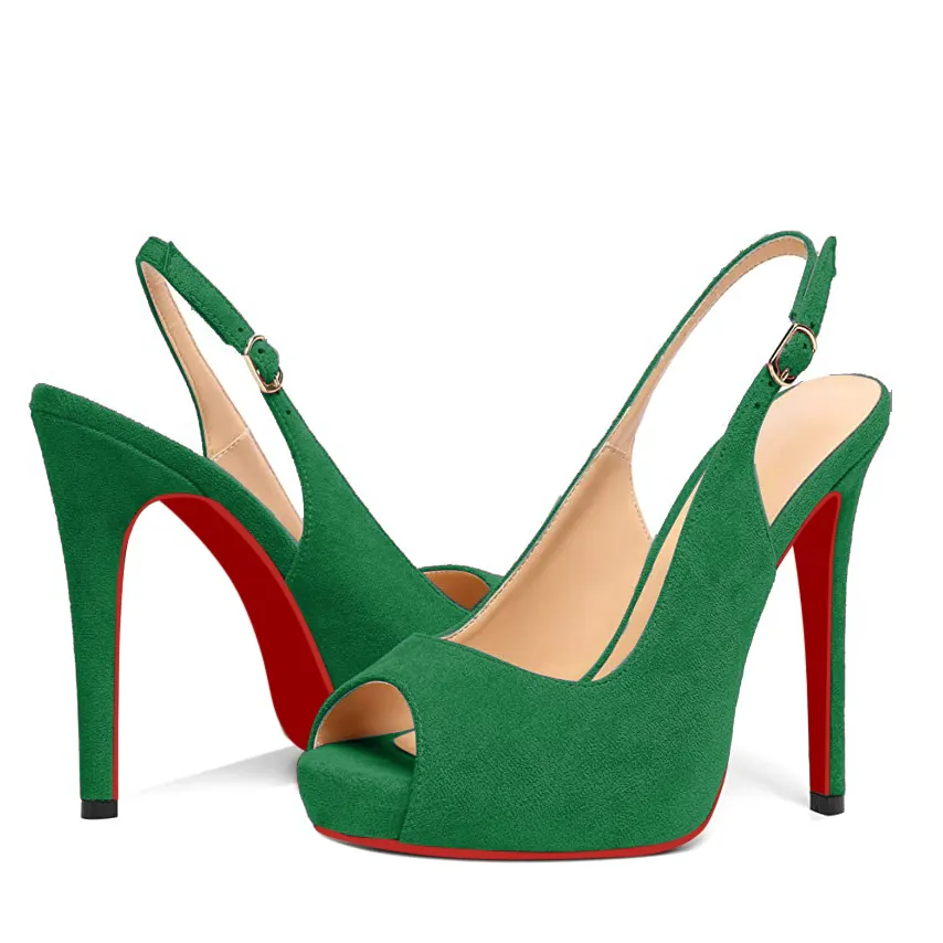 120mm Strap Slingback Sandals Peep Toe Platform Stilettos Red Bottom Suede Heels-vocosishoes