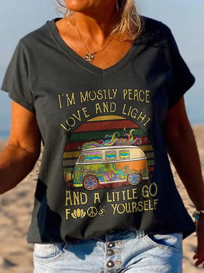 Hippie Bus Letter Print T-Shirt