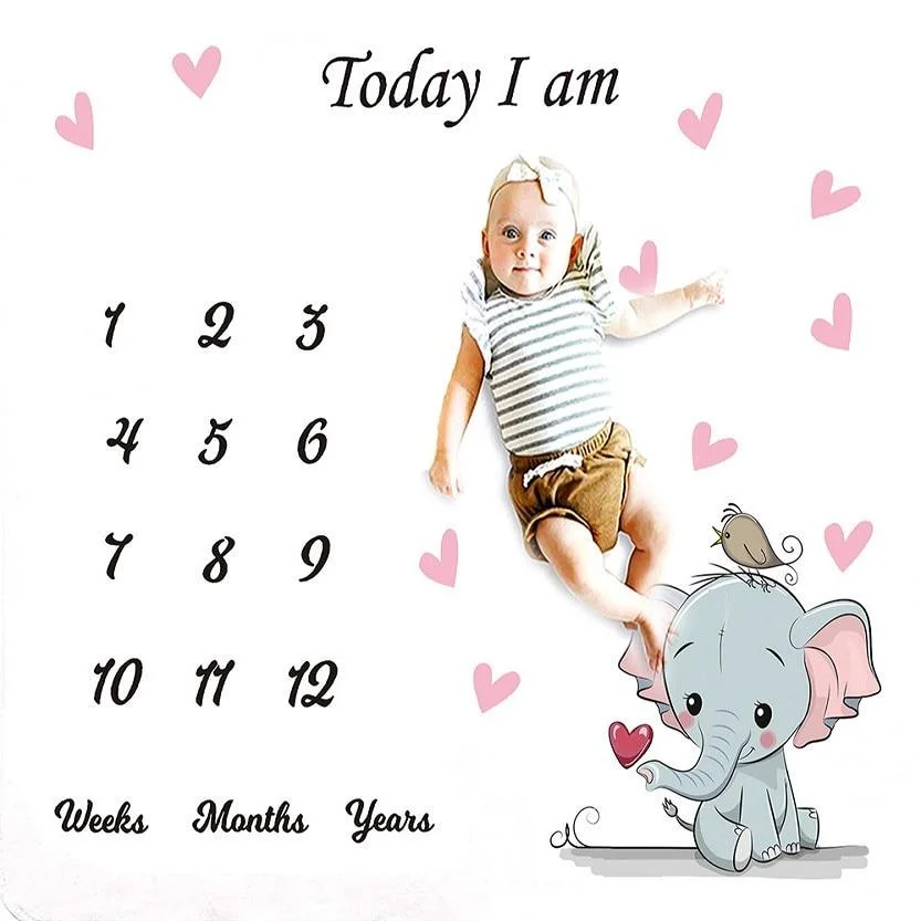 Cartoon Pattern Infant Baby Milestone Photo Props Background Blankets Backdrop Cloth Calendar Bebe Boy Girl Photo Accessories