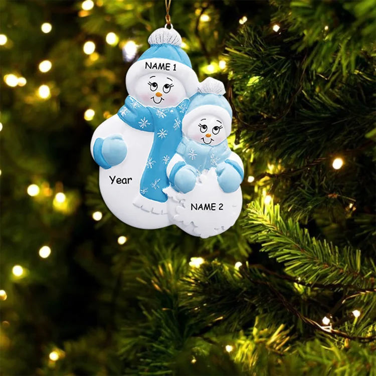 Kettenmachen Holz Weihnachtsornament-Personalisierte 2 Namen Jahr Weinhachten Blauer Schneemann Ornament