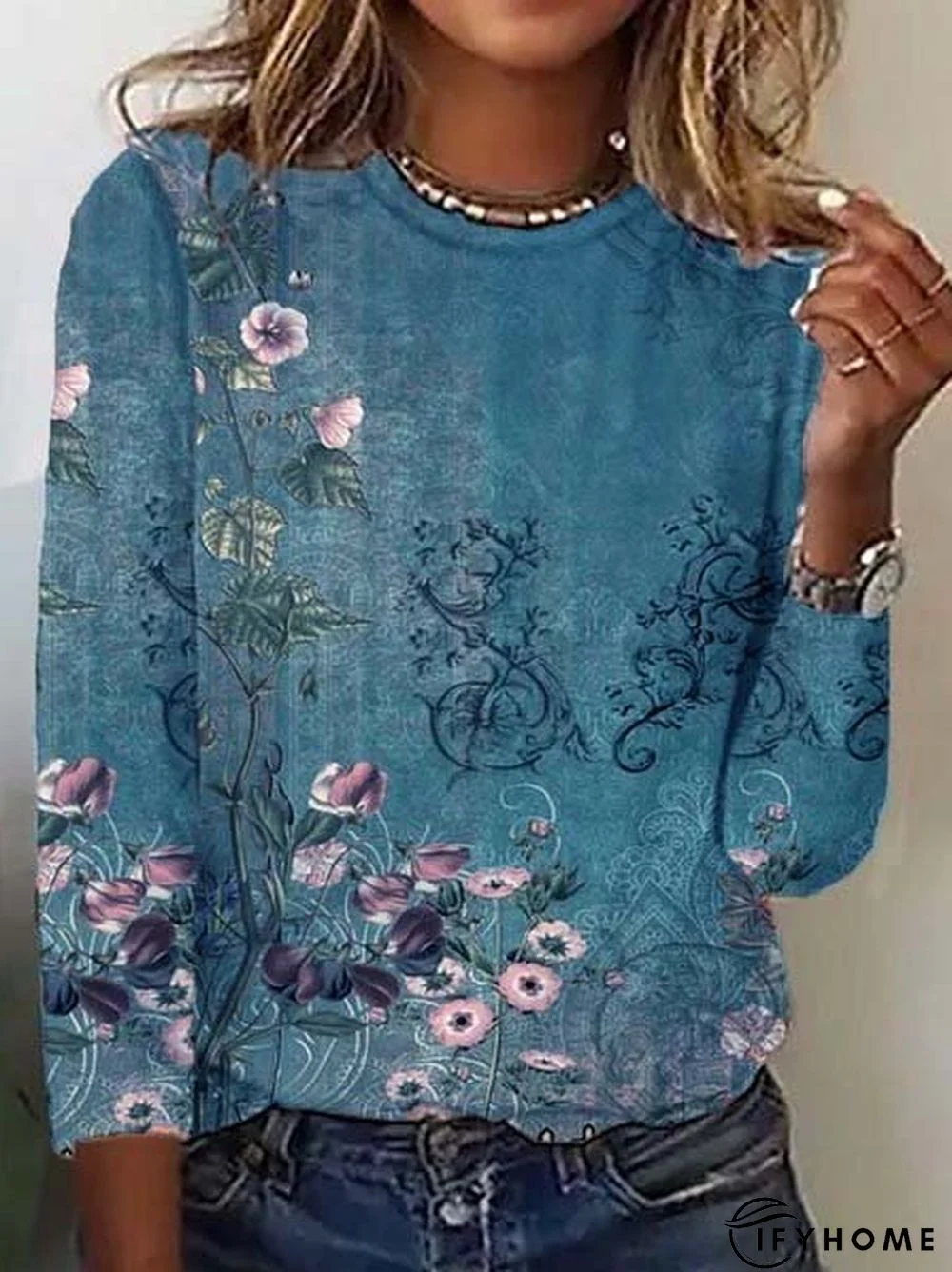 Casual Crew Neck Floral T-Shirt | IFYHOME