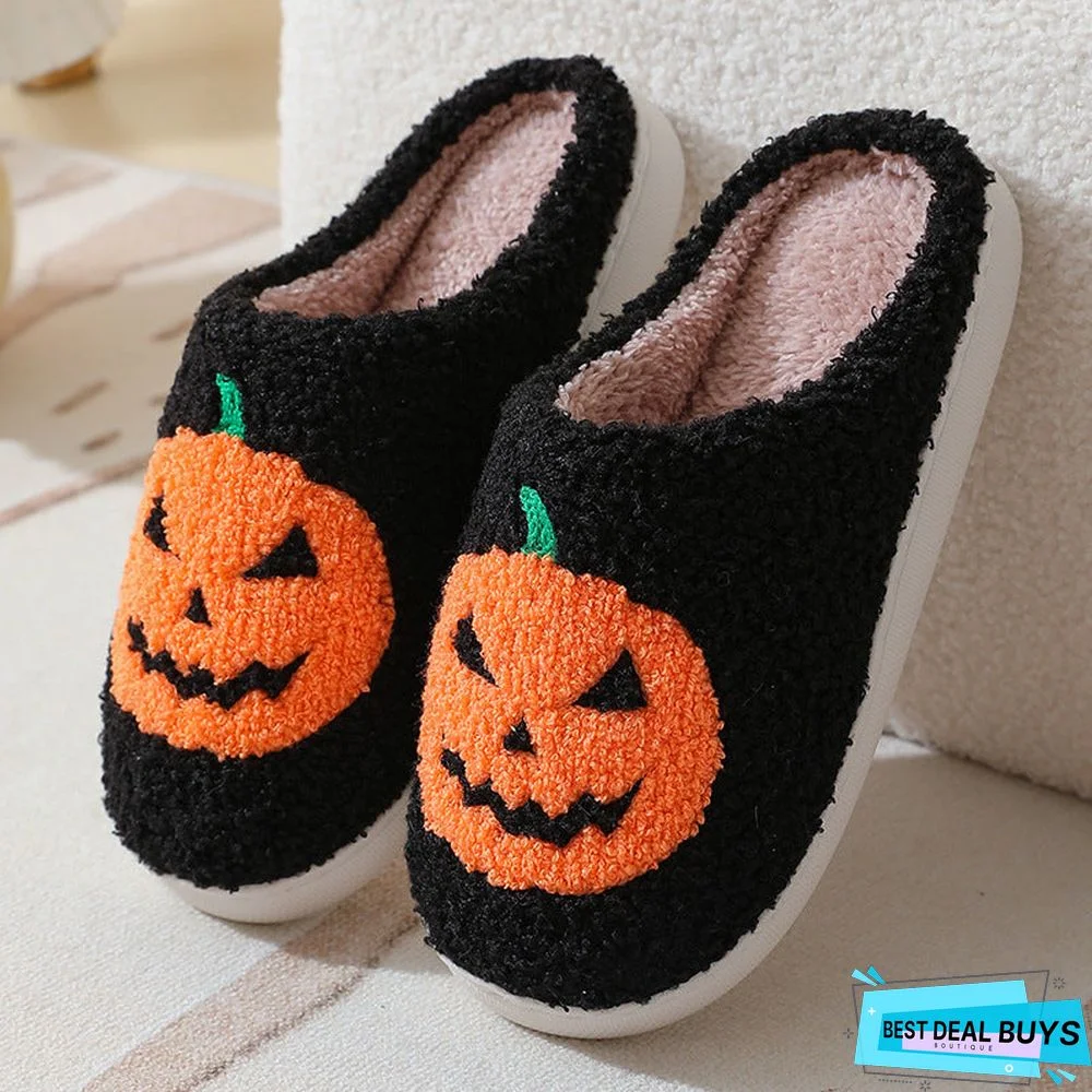 Halloween Pumpkin Cartoon Slippers Warm Winter Slippers Men And Women Couples Indoor House Shoes