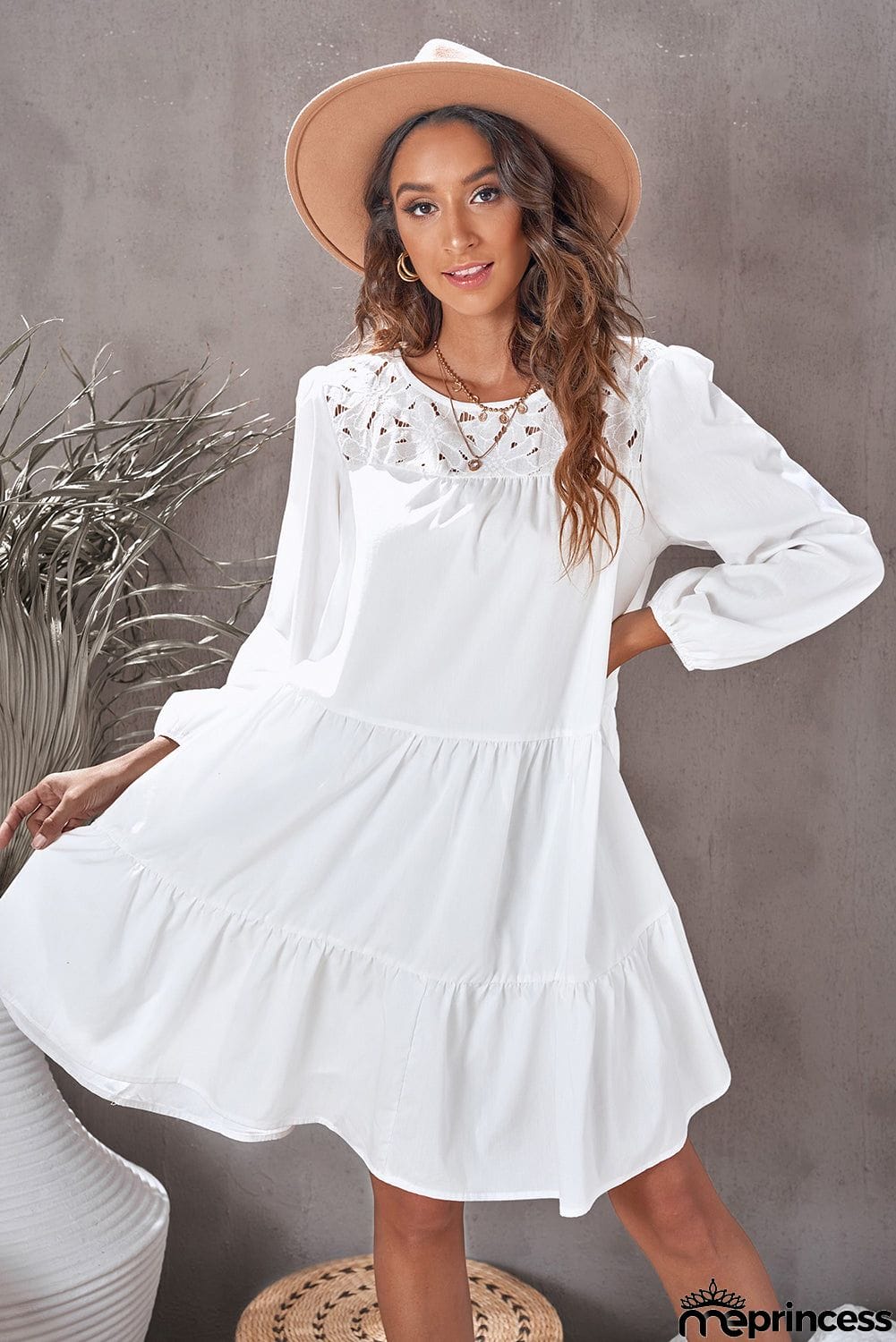 Cute Lace Yoke Mini Dress