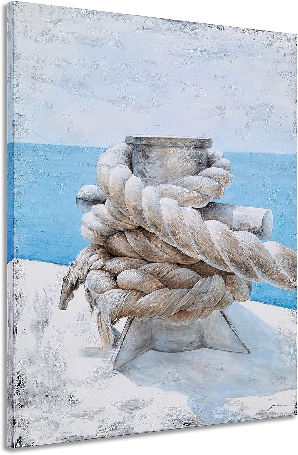 SYGALLERIER Sea Canvas Wall Art with Hand Painted Textured Modern Coastal Paintings Rustic Beach Artwork Vintage Nautical Pictures for Living Room Bedroom Bathroom Decor Coastal