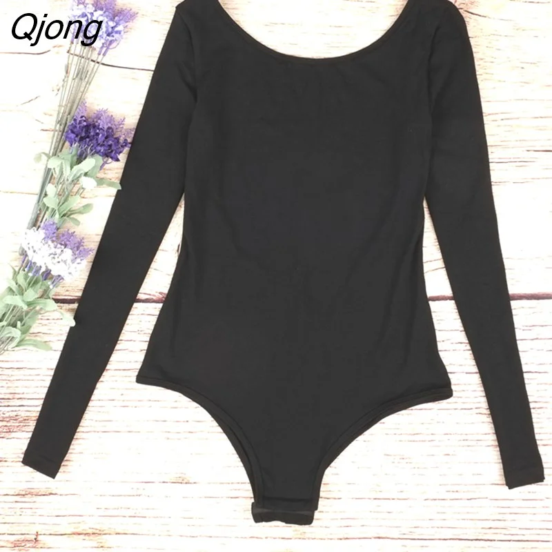 Qjong long sleeve autumn bodysuit women 2023 bandage fitness slim black jumpsuits bodysuits sexy hot bodycon overalls clothes