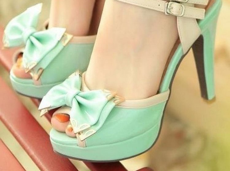 meester De gasten over Mint Cute Sandals Peep Toe Platform High Heels with Bow|FSJshoes