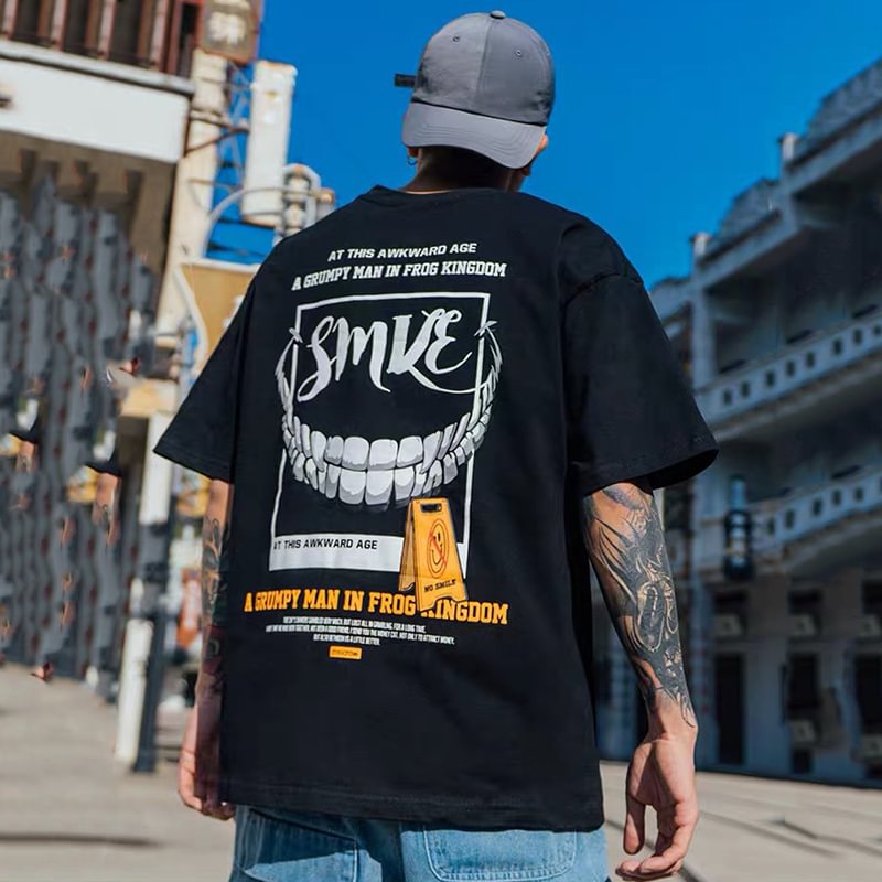 Retro T-shirt men's short-sleeved trend street half-sleeved hip-hop five-point sleeve