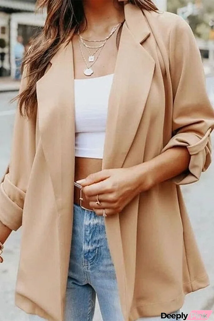 Elegant Solid Solid Color V Neck Outerwear