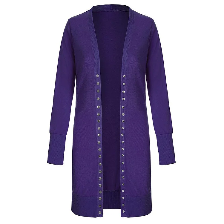 Mayoulove Women's Cardigans Solid Color Single Breasted Thread Long Sleeve Sweaters-Mayoulove