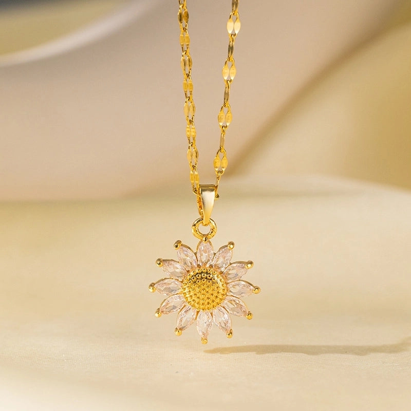 Sweet Minimalist Star Heart Shape Bow Knot Titanium Steel Zircon Plating Inlay Pendant Necklace