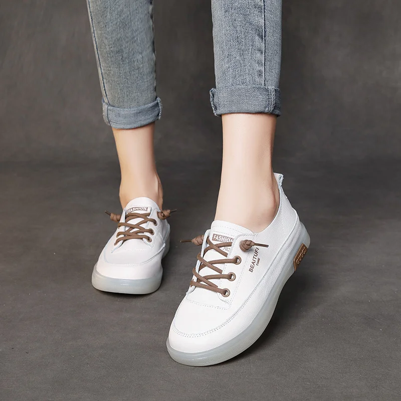 Yyvonne Layer Cowhuff Soft Sole Single Shoes Spring And Summer New Leather Flat Plate Shoes Women Comfortable Soft Small White Shoes