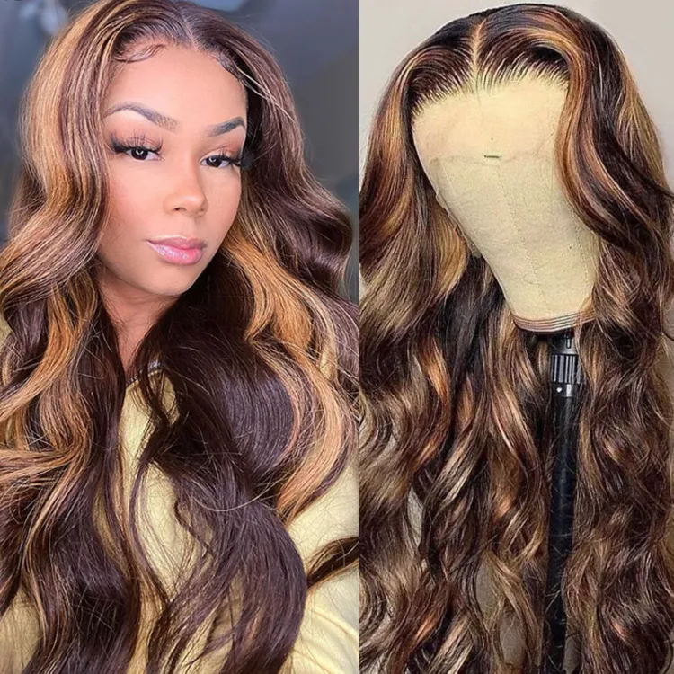 Precolored Ombre Balayage Highlight Body Wave Lace Front Human Hair Wigs