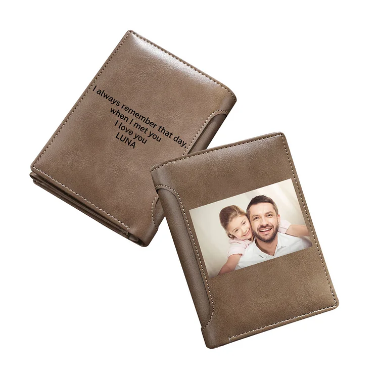 Trifold Wallet Custom Photo & Name & Text Wallet Personalized Leather Billfold Wallet Gift for Him