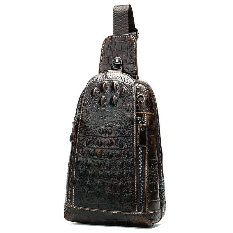 Mens Alligator Pattern Cow Leather Crossbody Bag Chest Bag