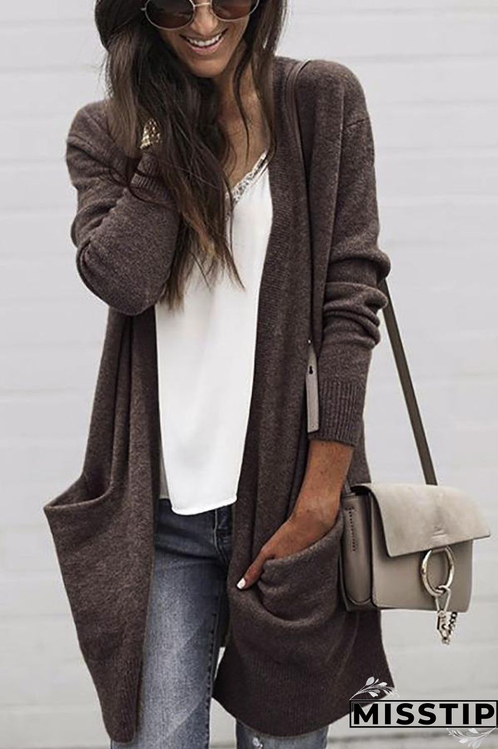 Pocket Knitting Long Coat