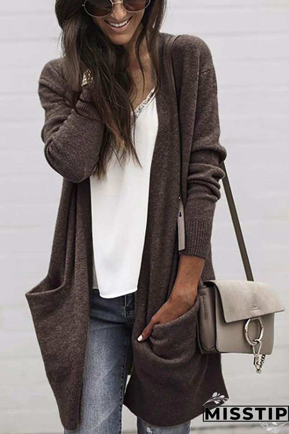 Pocket Knitting Long Coat