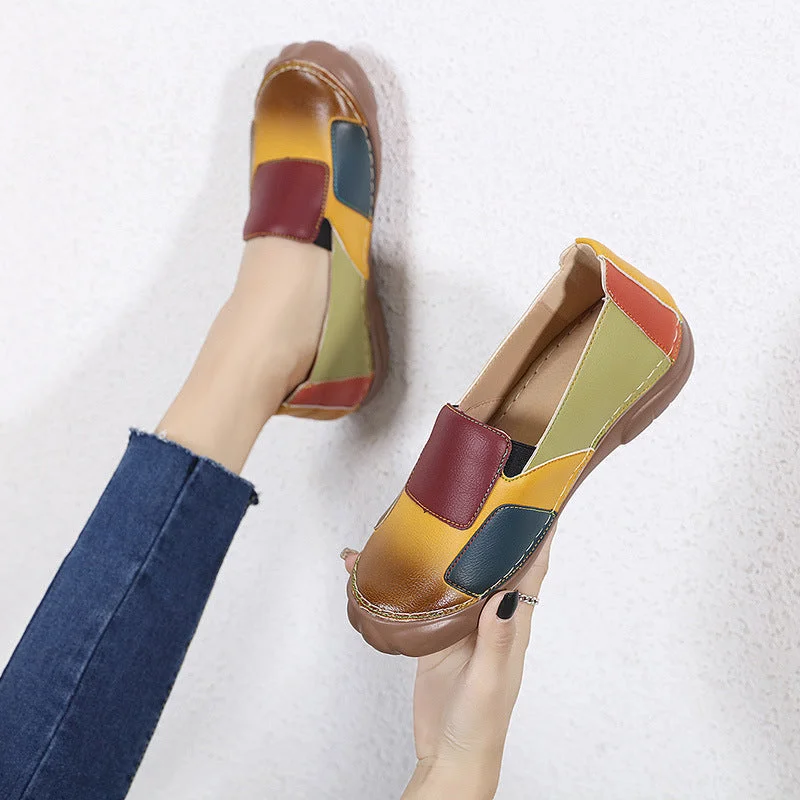 Casual Colorblock Round Toe Retro Women's Shoes
