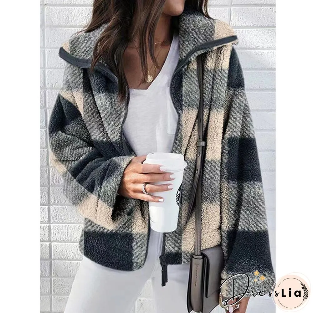 Autumn And Winter Long Coat Women New Casual Double-sided Plush Plaid Coat Jacket Women