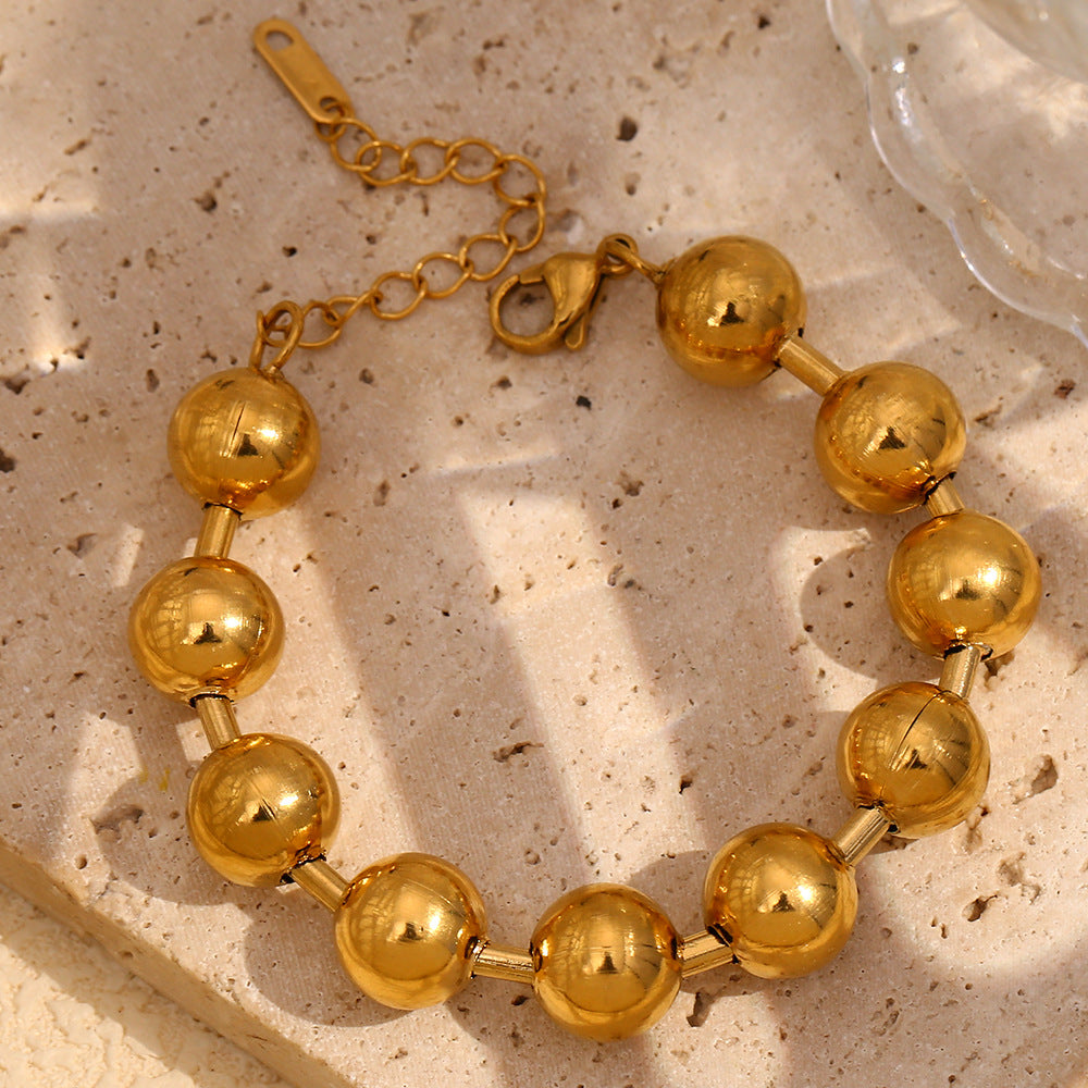 Ins Fashion Simple Niche All-Match French High-End Jewelry Stainless Steel 18K Gold Plated Large Round Bead Bracelet Female