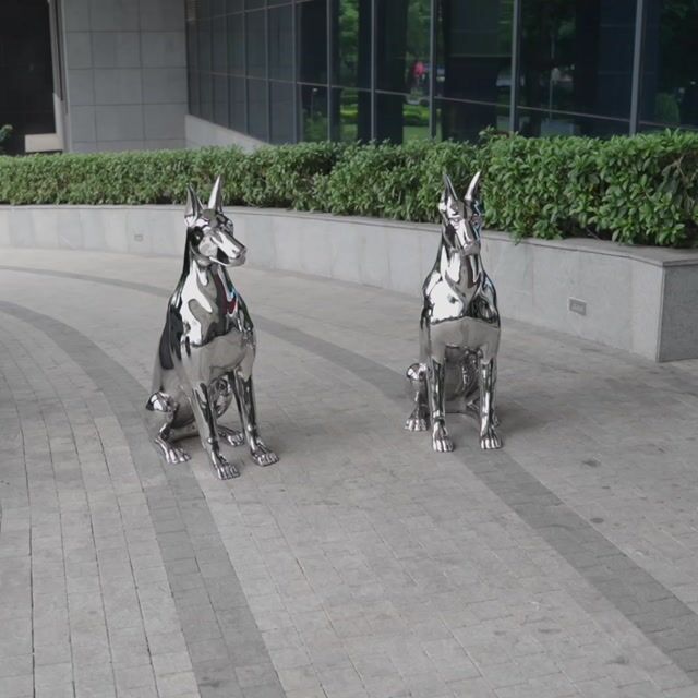 Modern Art Stainless Steel Doberman Sculpture