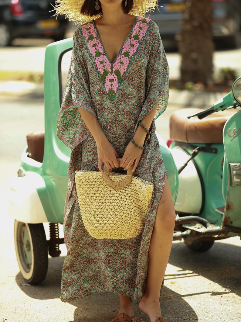 Bohemian Resort Print V-neck Short-sleeve Dress