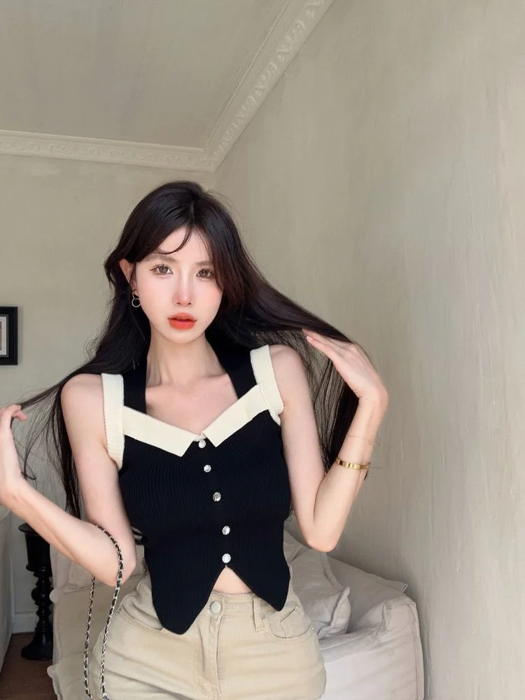 Uveng Uveng Small Fragrant Sling Female Summer New White Vest Button With Sexy Body Repair Hottie Sleeveless Top