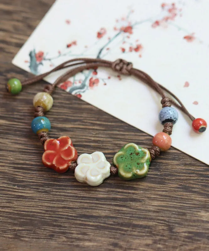 Cute Picture 1 Weave Ceramic Plum Blossom Adjustable Charm Bracelet