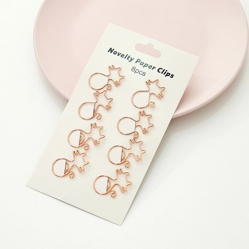 Creative Metal Paper Clip 8 Pack Cute Student Hollow Area Pin Office Learning Materials Bookmark Test Paper Clip