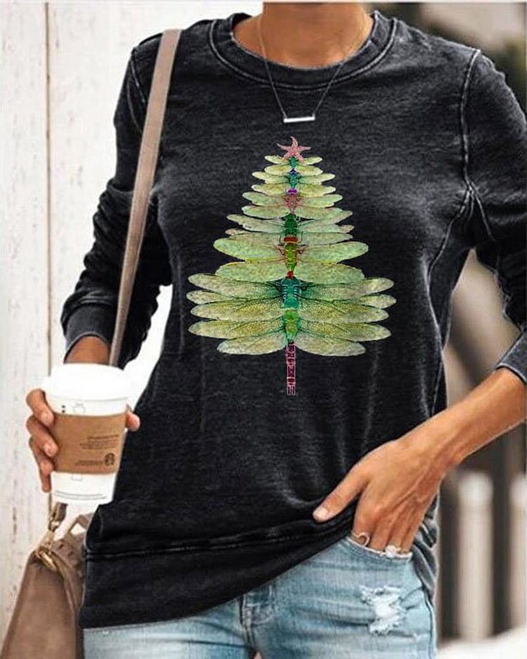 Dragonfly Christmas Tree Print Top-luchamp:luchamp