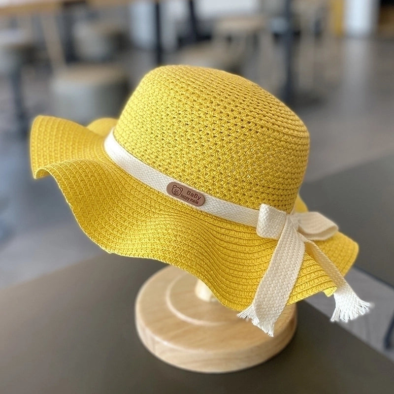 Girl’s Pastoral Minimalist Solid Color Straw Hat