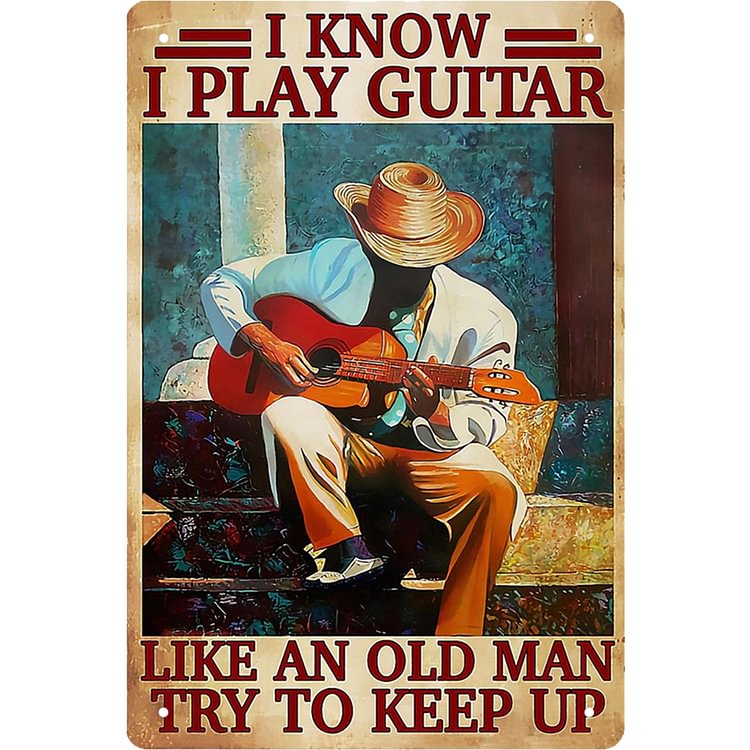 Vieil homme jouer de la guitare - Enseigne Vintage Métallique/Enseignes en bois - 20*30cm/30*40cm