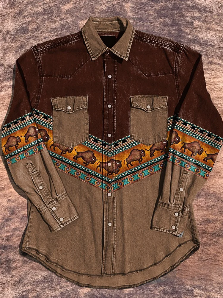 Vintage Western Ethnic Pattern Art Pattern Print Casual Shirt