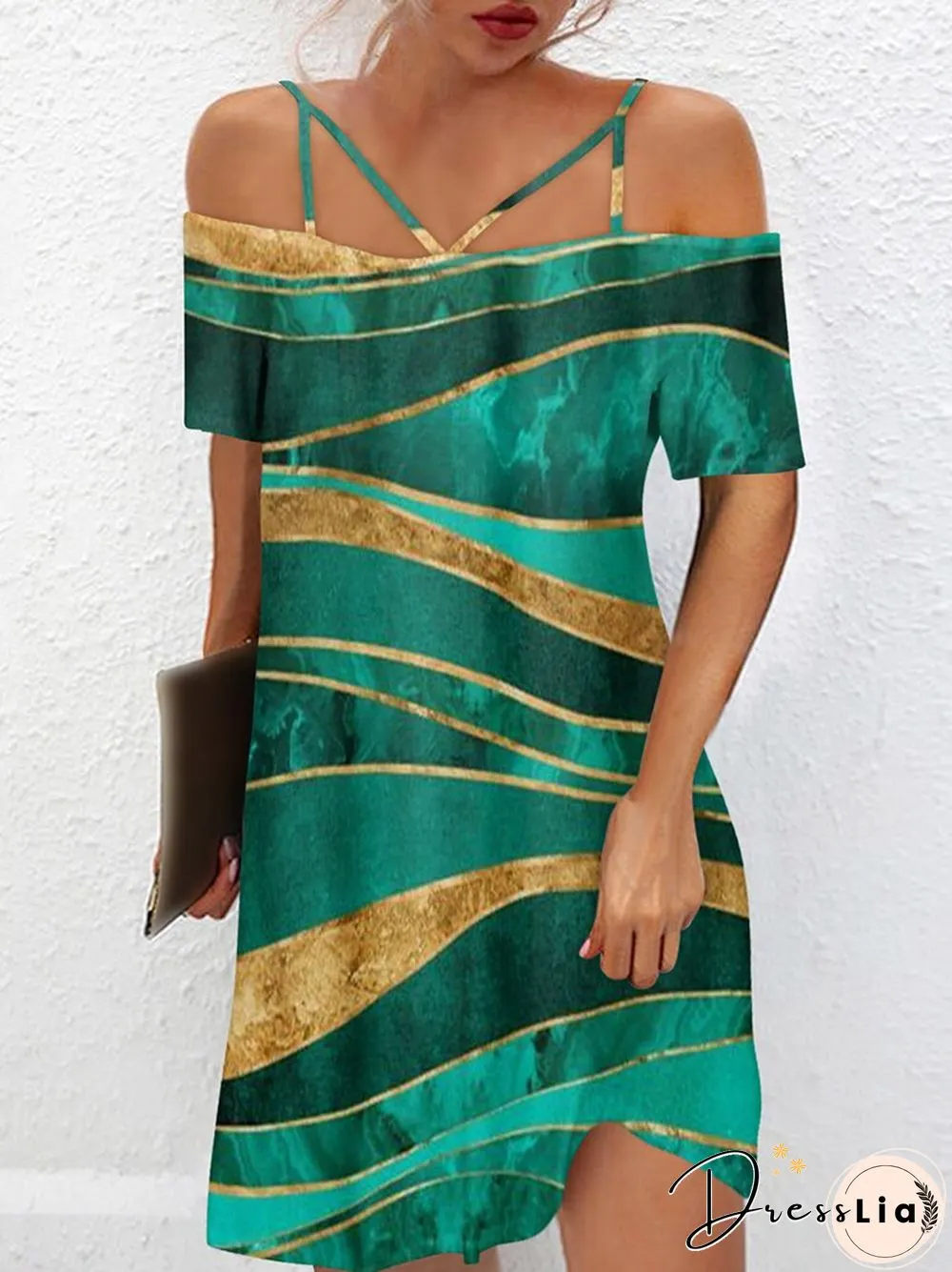 Vintage One-Line Neck Cross Strap Dress Women Summer Sexy Short Sleeve Backless Mini Dress Ladies Fashion Printed Loose Dresses