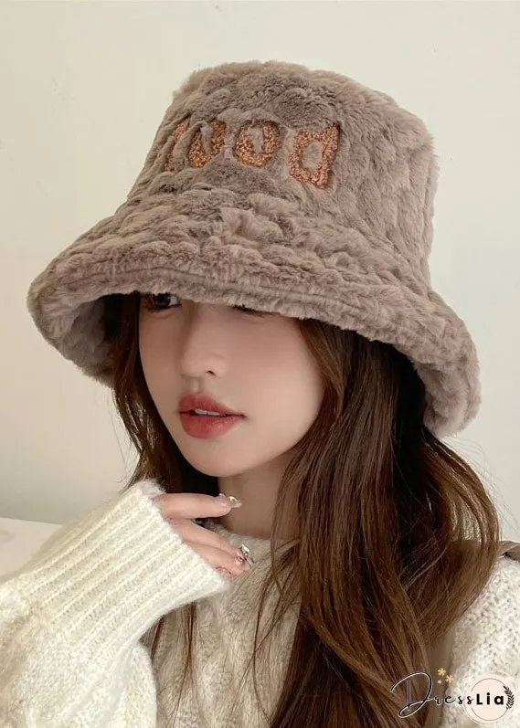 Unique Pink Fuzzy Fur Thick Graphic Bucket Hat