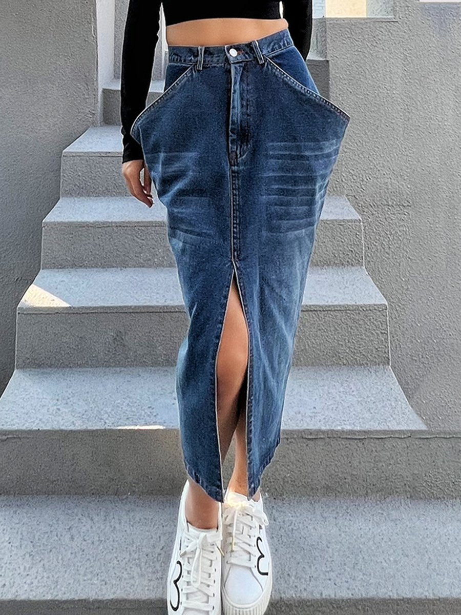 High Waist Split Hem Cowboy Skirt