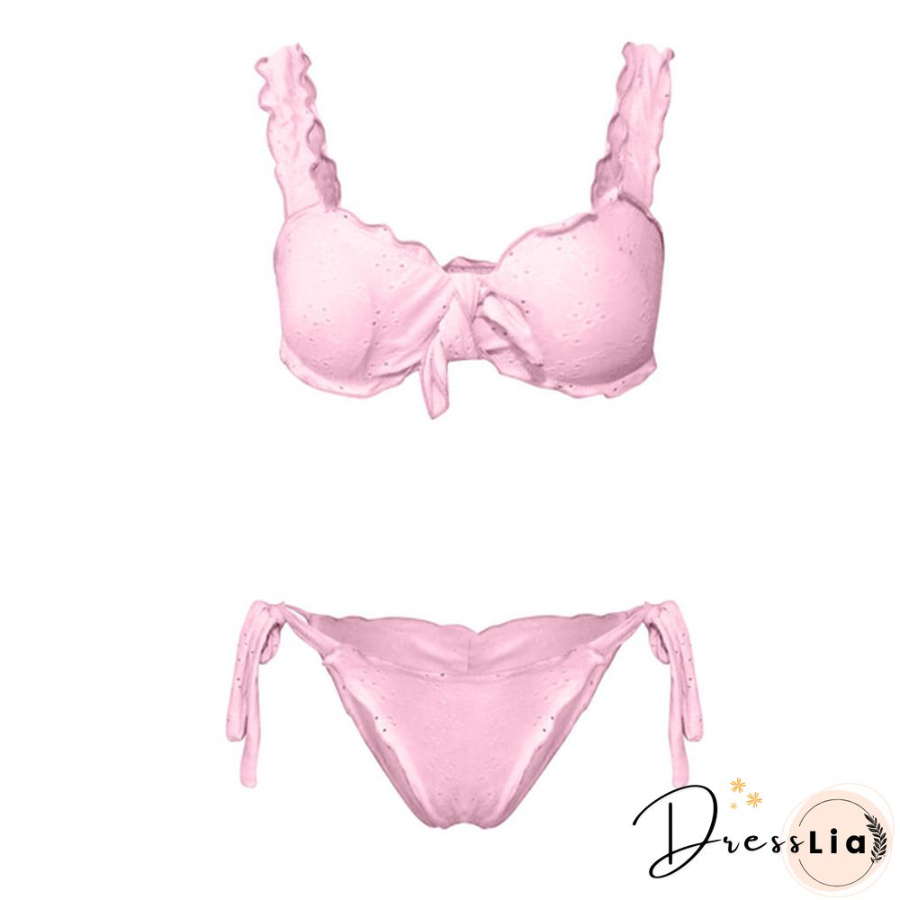 Fashion Women Two Piece Bikini Set Summer Beach Ruched Push-up Padded Bikini Tops High Waist Bottoms Ladies Swimwear