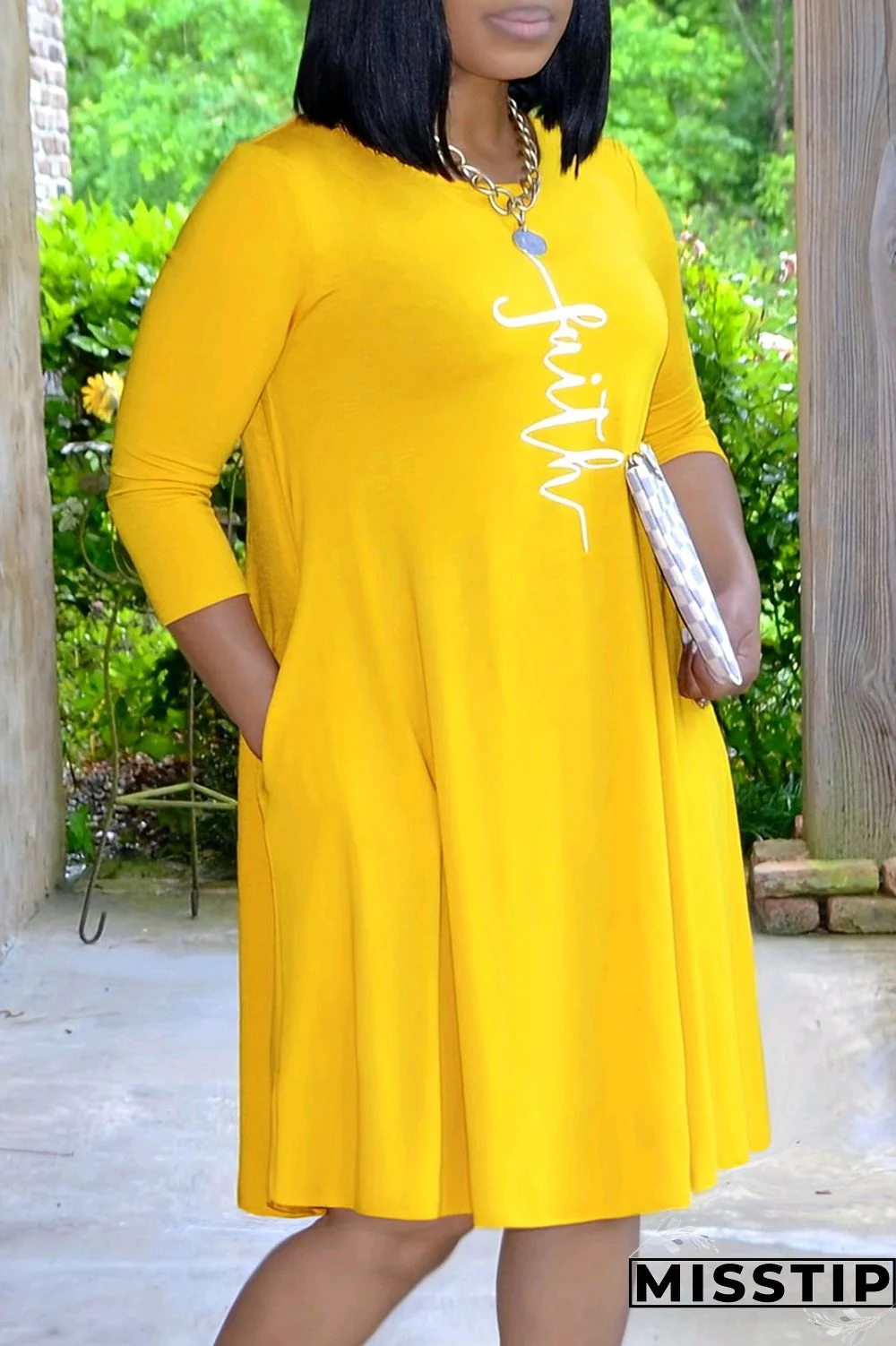 Purple Casual Print Patchwork Pocket O Neck Straight Plus Size Dresses