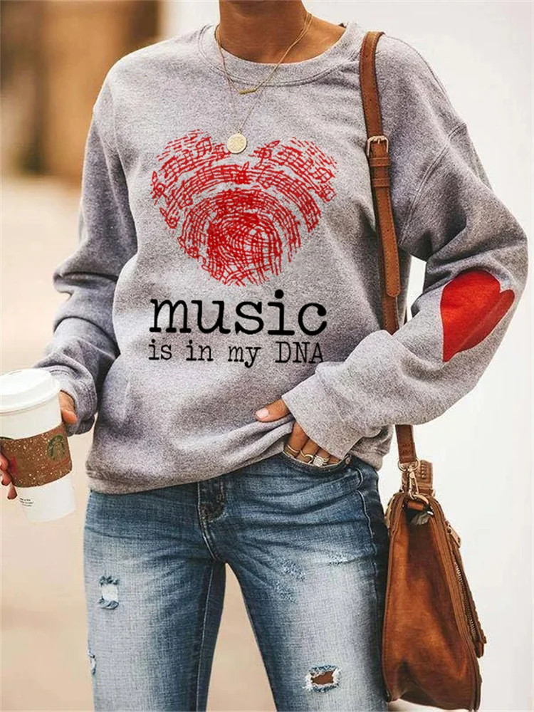 Music Is In My DNA Notes Fingerprint Heart Sweatshirt