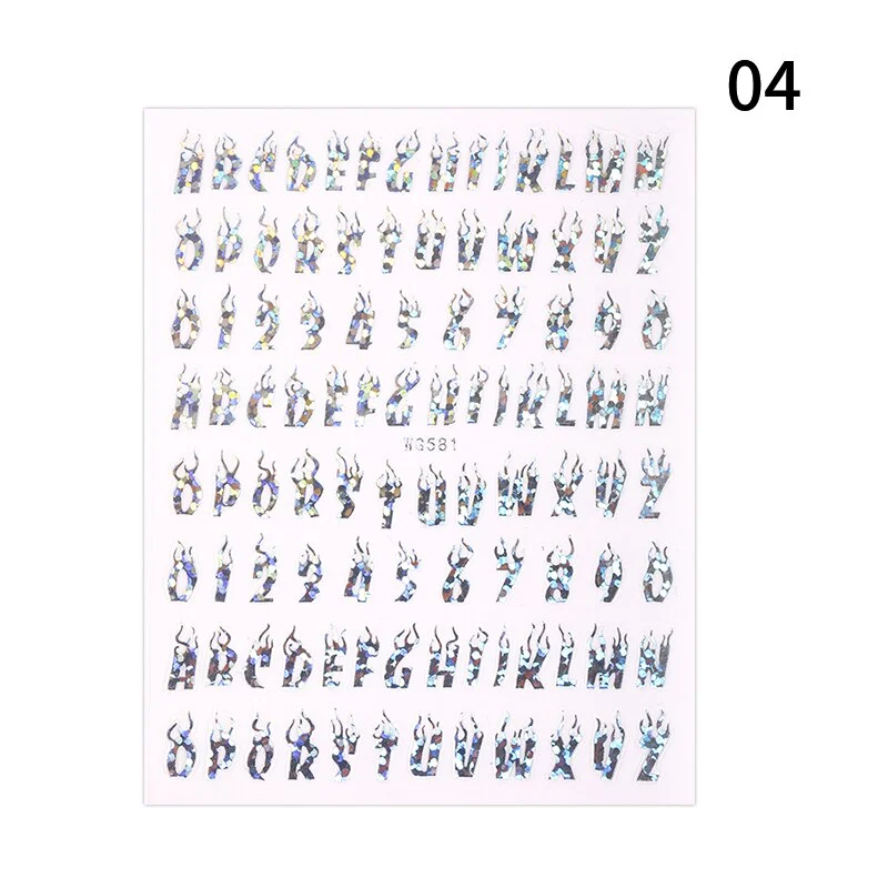 3D Iridescent Black White Design Fire Nail Stickers Sliders Manicures Accessories Decals DIY Nail Art Decorations Decor Tool