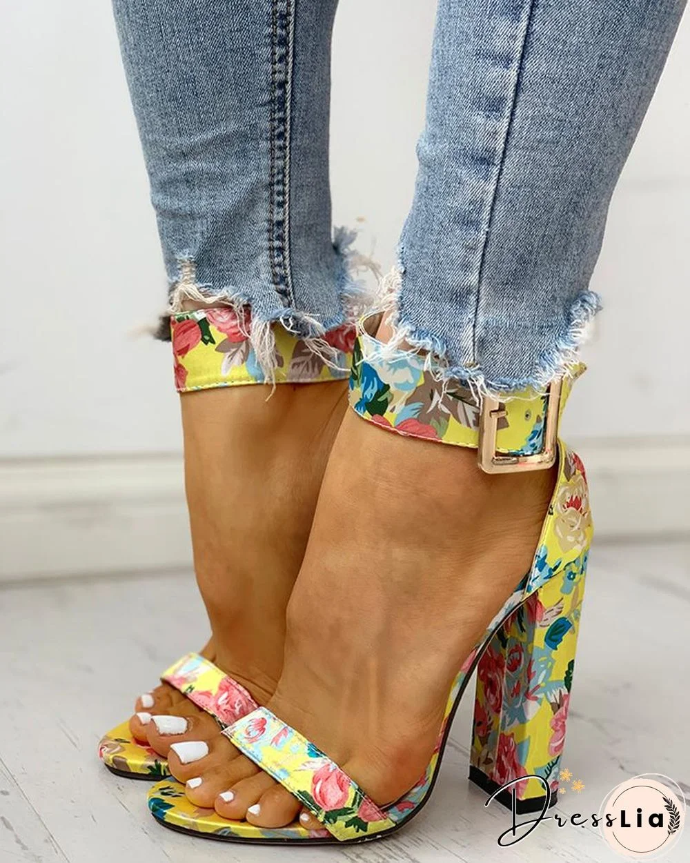 Snakeskin / Cheetah / Floral Print Ankle Buckled Chunky Heels