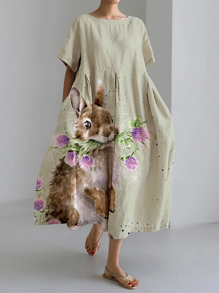 Women's Cute Rabbit Large Size Loose Strap Printed Dress Long Skirt socialshop
