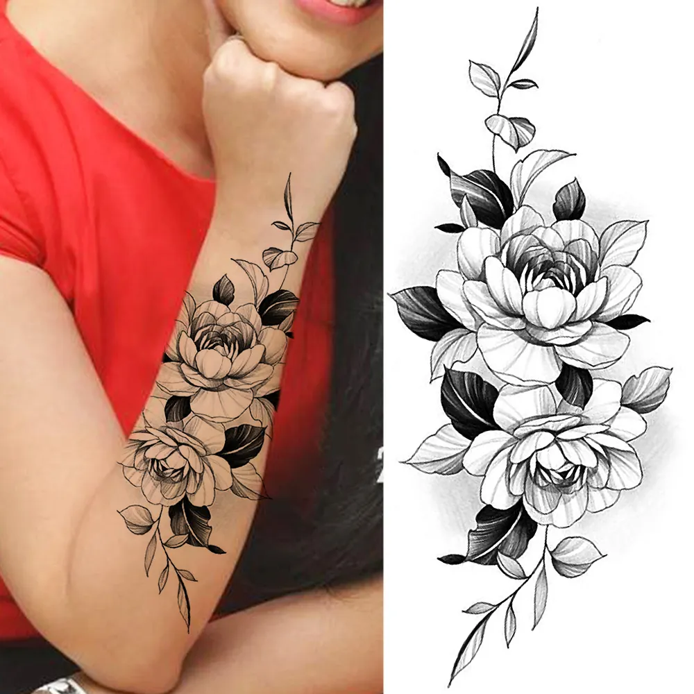 Sdrawing Sunflower Butterfly Temporary Tattoos For Women Adult Rose Flower Moon Fake Tattoo Arm Body Art Decoration Tatoo Paper