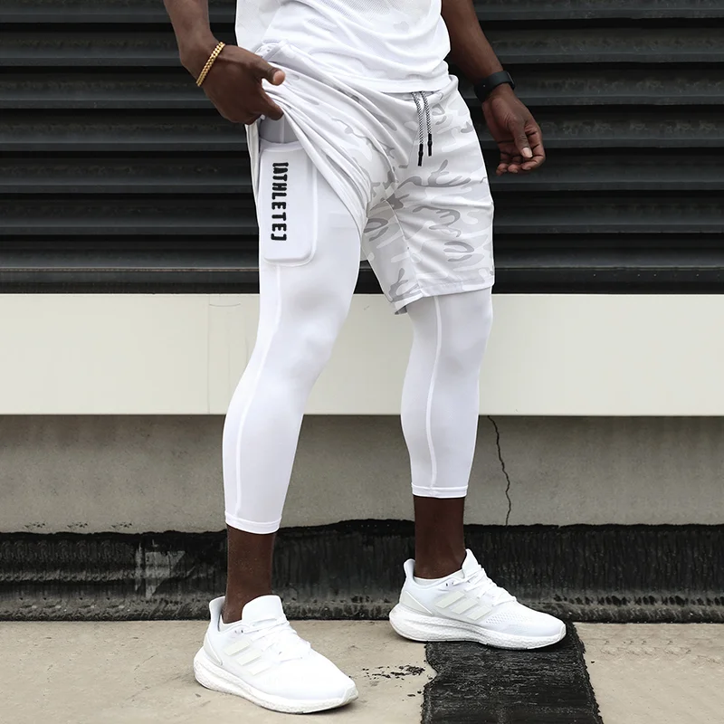 Men's Letter Print Outdoor Fitness Leggings Men Shorts