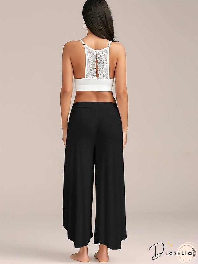 Women's Culottes Wide Leg Chinos Pants Trousers Baggy Black White Wine Mid Waist Basic Casual / Sporty Casual Daily