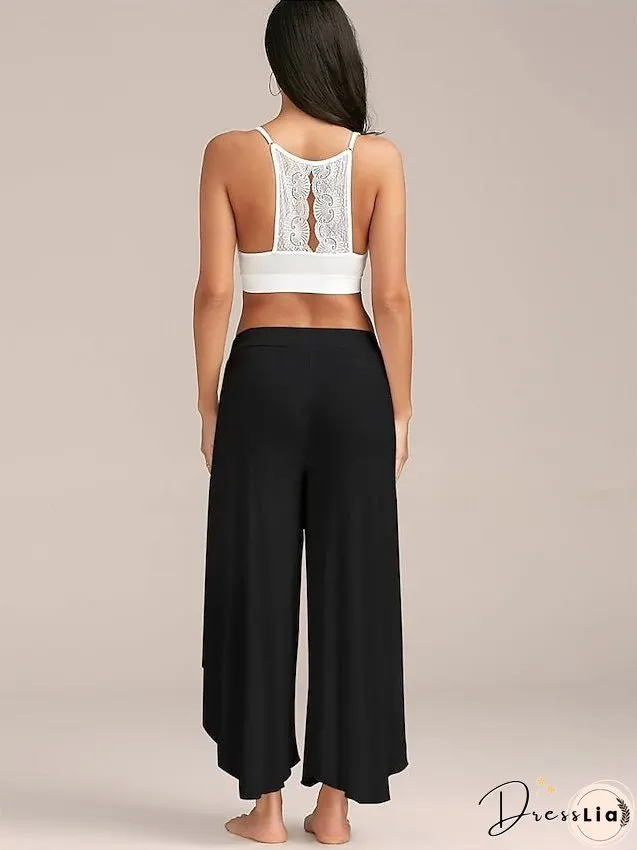 Women's Culottes Wide Leg Chinos Pants Trousers Baggy Black White Wine Mid Waist Basic Casual / Sporty Casual Daily