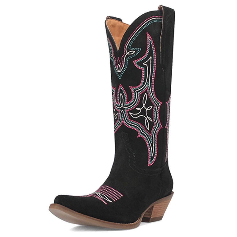 Embroidered Snip Toe Mid-Calf Wide Calf Cowgirl Boots in Black Nicepairs