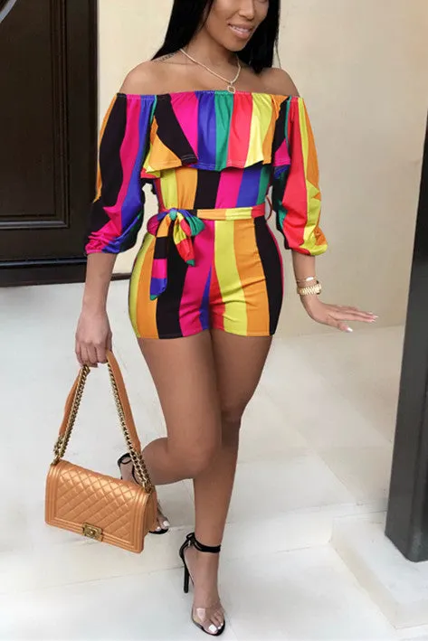 Sexy Printing Cold Shoulder Romper