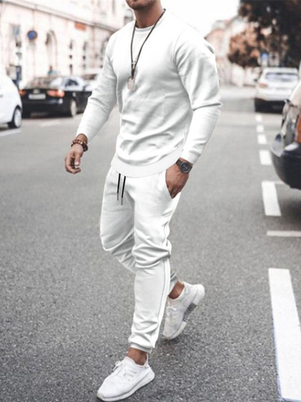 Mature Men Long-sleeved Casual Solid Color Trendy Sports Suit