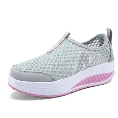 Women Casual Sneakers Comfortable Sport Fashion Height Increasing Shoes for Woman 2021 Breathable Air Mesh Swing Wedges Sneakers