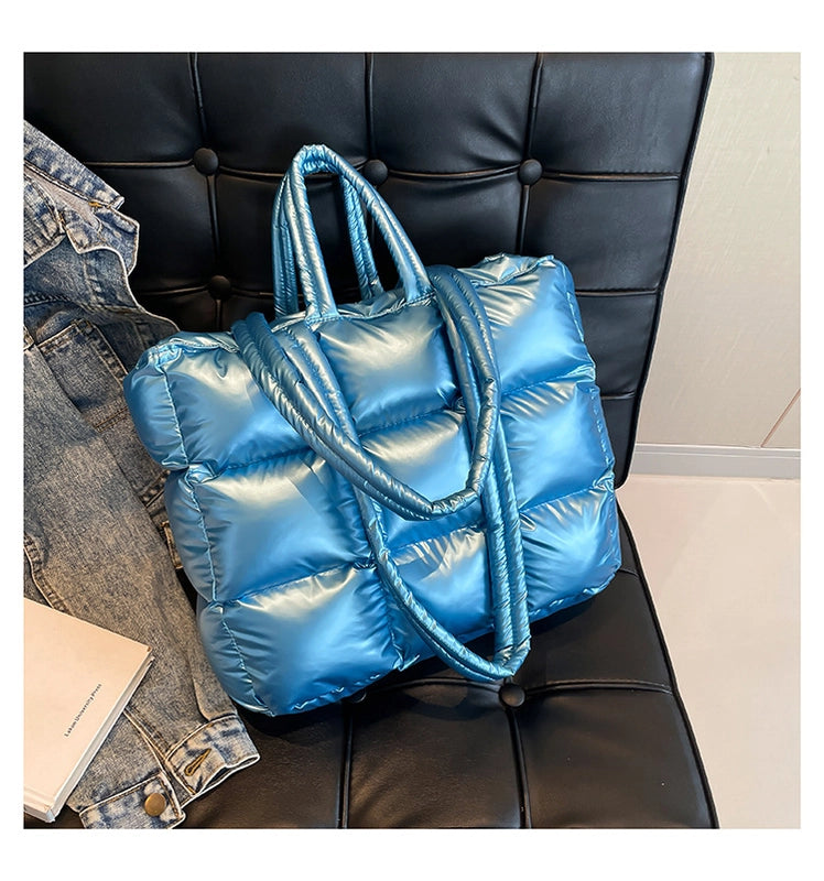 Women’s Large Cloth Solid Color Elegant Streetwear Sewing Thread Square Zipper Shoulder Bag